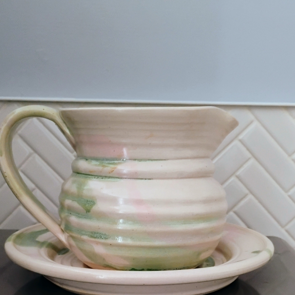 Rare earth pottery Elegant Pastel Ceramic Pitcher and Saucer